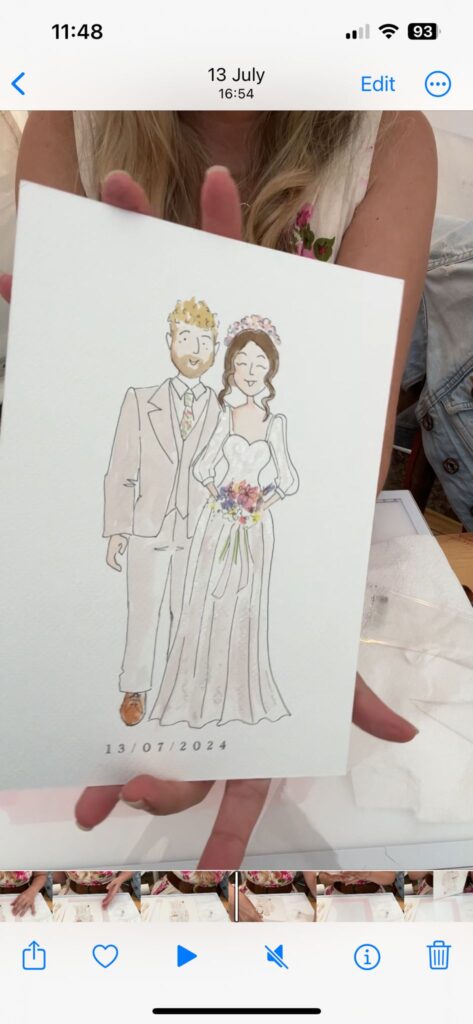 Sketch being held and presented (Abby & Tom’s Wedding at Candelston Woods, Bridgend)