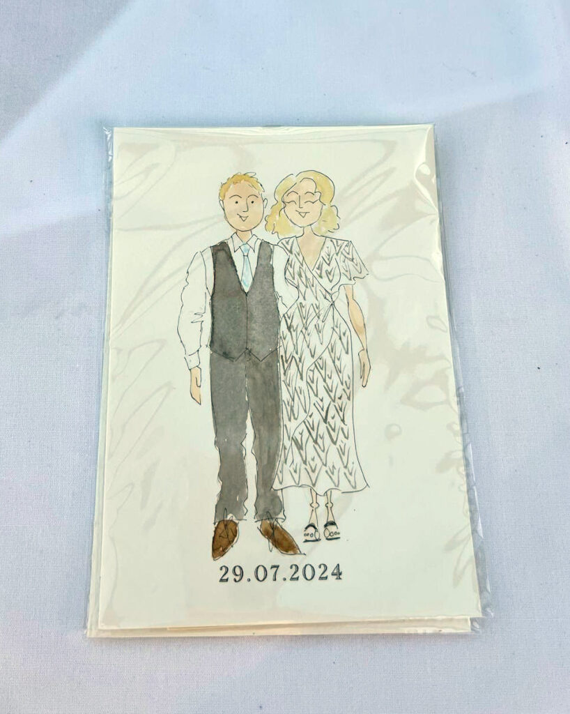 Rachel and Reece's wedding at Canada Lodge, Cardiff, wedding illustration