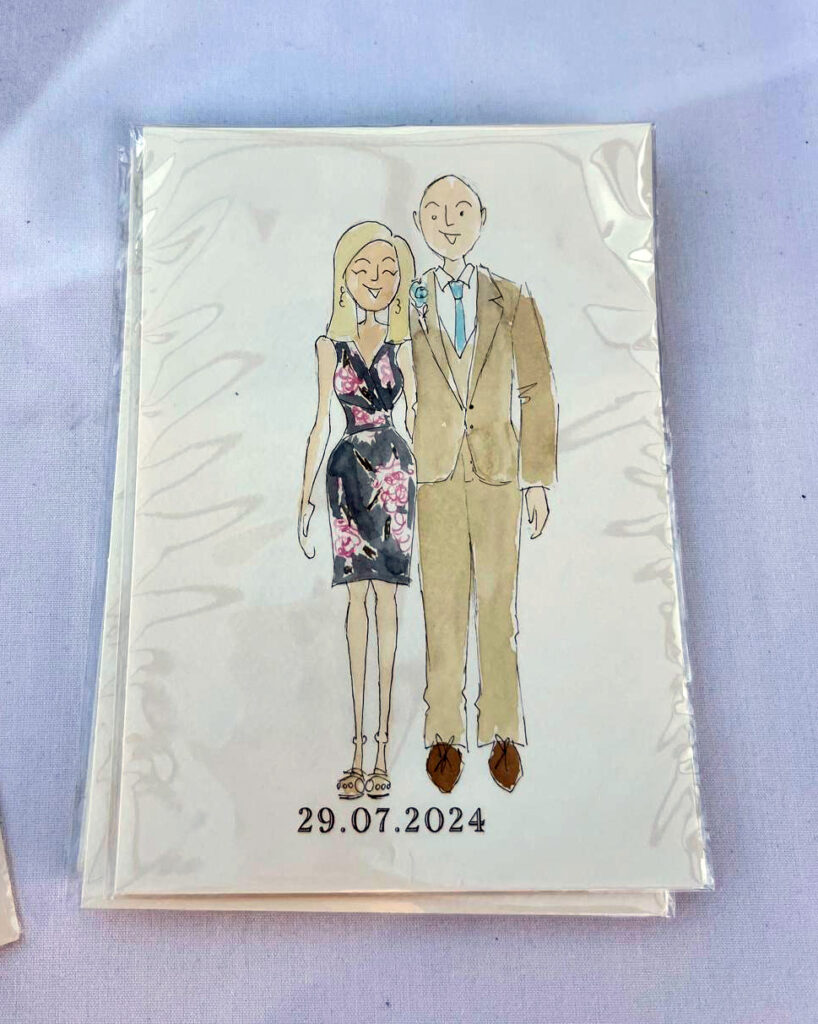 Rachel and Reece's wedding at Canada Lodge, Cardiff, wedding illustration