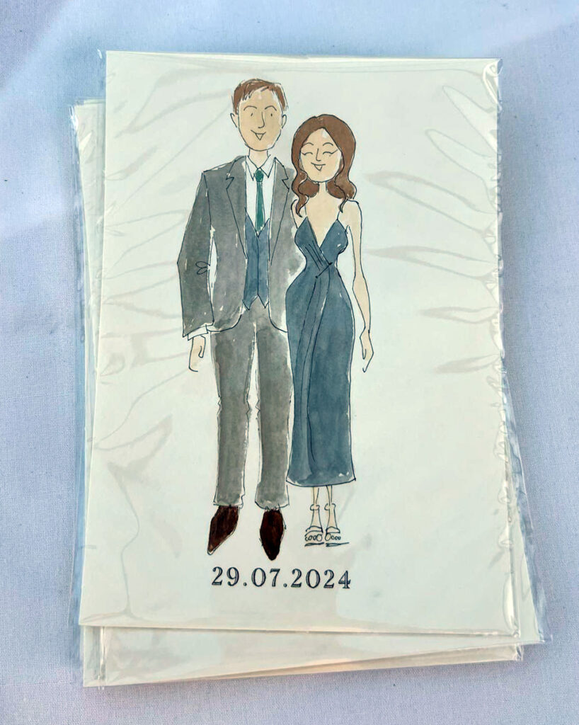 Rachel and Reece's wedding at Canada Lodge, Cardiff, wedding illustration